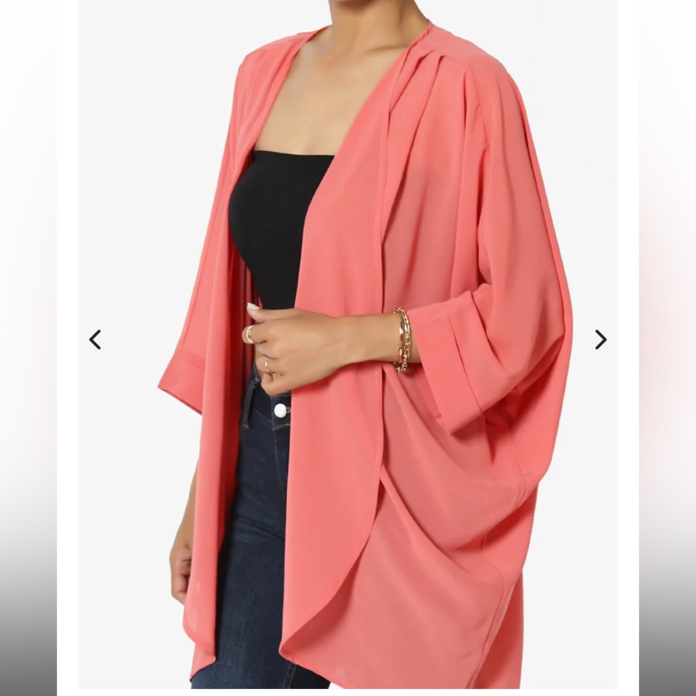 677 Zenana Outfitters Vibrant Coral Kimono chiffon